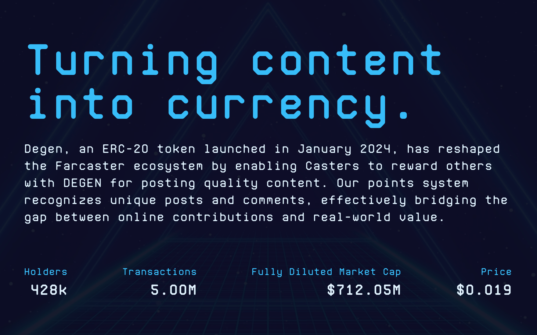 A screen shot from degen.tips that says "Turning content into currency."